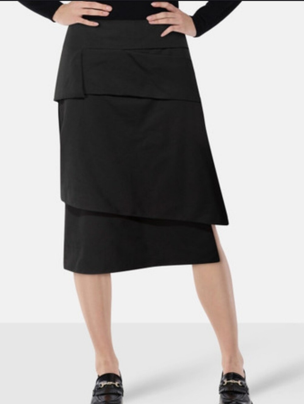 Tom Ford Black Asymmetrical Midi Skirt Medium